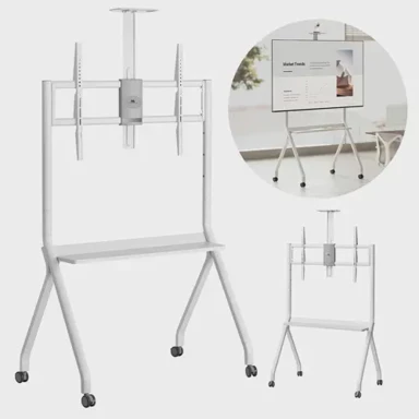 MACLEAN Stalak za TV / kolica, polica za kameru, na kotačima, 55-100", max opterećenje 120 kg / polica 10 kg, max VESA 900x600, bijeli, MC-114 W